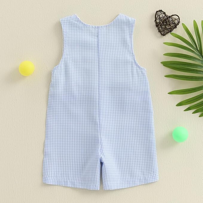 Baby Boy Summer Clothes Sleeveless Retro Plaid Romper Overalls Jumpsuit Shortalls Playsuit Outfits