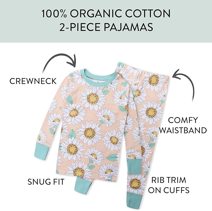 HonestBaby baby-girls 2-piece Pajamas Sleepwear Pjs 100% Organic Cotton for Baby, Toddler, Kids, Girl