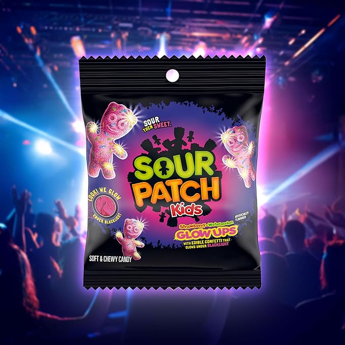 SOUR PATCH KIDS Glow Ups Strawberry-Watermelon Soft & Chewy Candy, Bulk Candy, 12-3.08 oz Bags