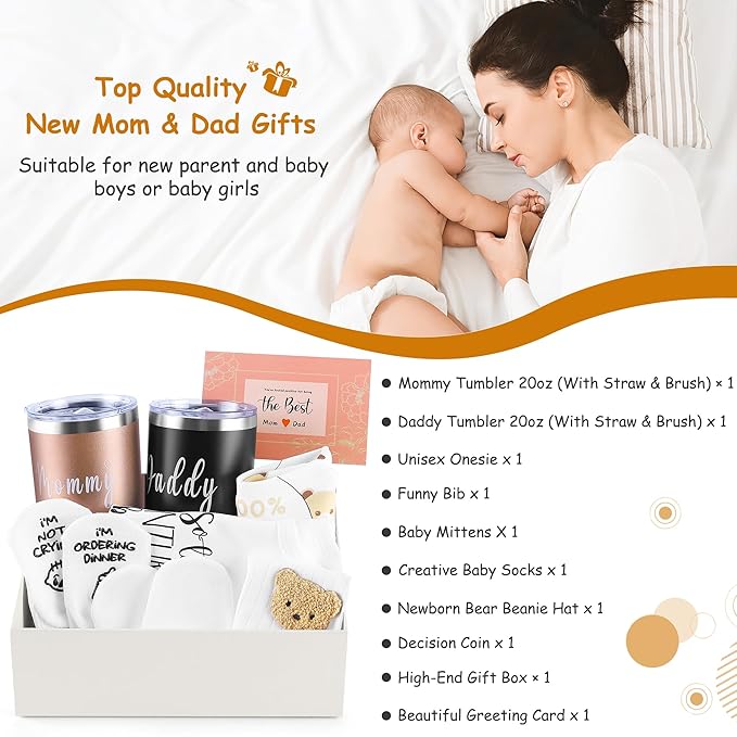New Mom Gifts for Women, Best Pregnancy Gifts Basket for New Parents, Gender Reveal Ideas Gift Set for First Time Mom & Dad Expecting Parents to Be Gender Reveal Baby Shower Newborn Baby Boy or Girl