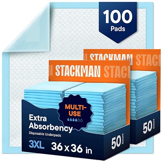 Chucks Pads Disposable [100-Pack] Adult Incontinence Underpads 36"x36" XXXL Bed Pads – Thin-Shield Technology, Super Absorbency – High Quality Mattress Protector Pee Pads for Kids, Seniors, Adults