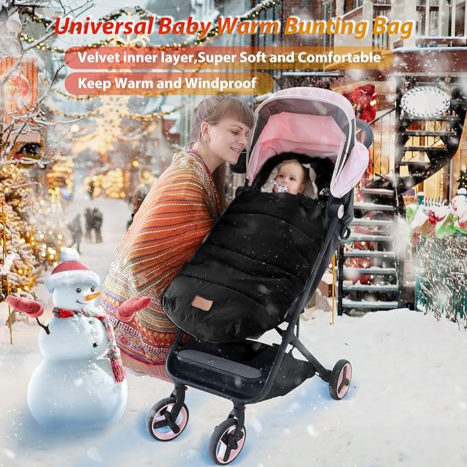 LAT Baby Warm Bunting Bag Universal,Stroller Sleeping Bag Cold Weather,Waterproof Toddler Footmuff(Detachable,Black)