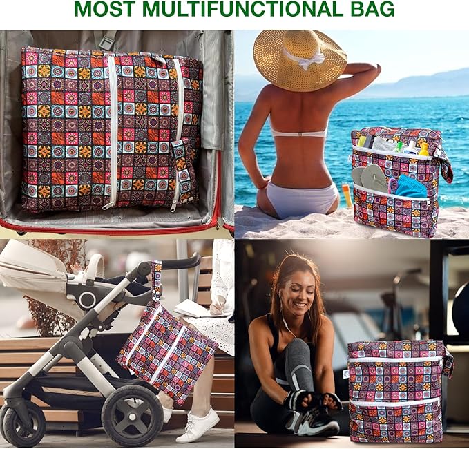 FLOCK THREE 3D Waterproof and Washable Wet Bag Luggage Organiser for Travel storage Stroller Daycare Baby Diapers Yoga Beach Pool Swimsuits Luggage Packing for Travel Accessories (Flower01)