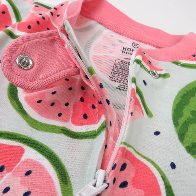 HonestBaby Non-Slip Footed Pajamas One-Piece Sleeper Zip-Front Pjs 100% Organic Cotton for Baby Girls