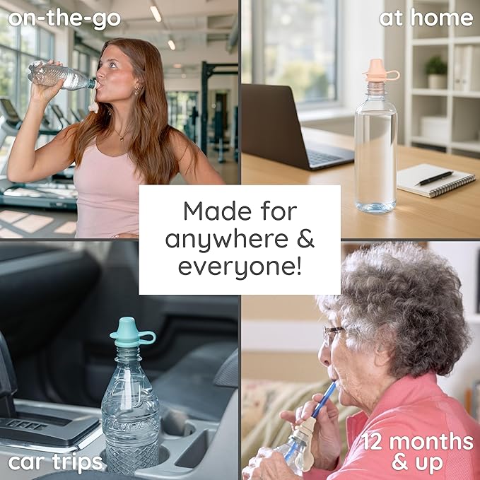 Original Water Bottle Topper for Toddlers – 100% Silicone Sippy Top Spout with Protective Cap makes the Bottle Top a Spill Proof Lid for Kids and Adults - 2 Pack - Pastel