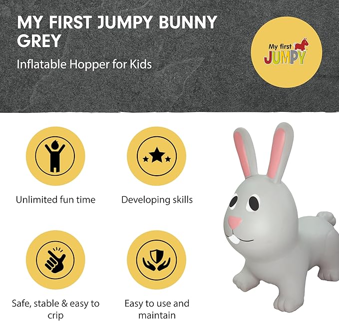 GERARDO'S Jumpy Toddler Bouncer - Animal Bouncy Bunny for Kids - Ride On Bouncy Animals for Toddlers 1-3 - Inflatable Hopper Toys for 1 + Year Old Girl or Boy - Indoor and Outdoor Birthday Gifts