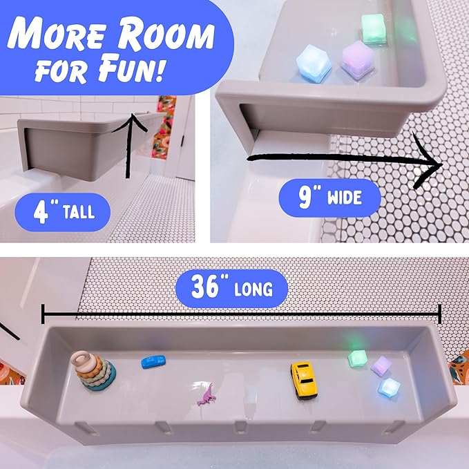 Tub Topper® Bathtub Splash Guard & Bath Shelf for Kids – Toddler Bath Tray, Bath Toys Storage & Ledge Organizer – Splash Guard for Bathtub with Suction Cups – Kids Bathroom Accessories (Gray)