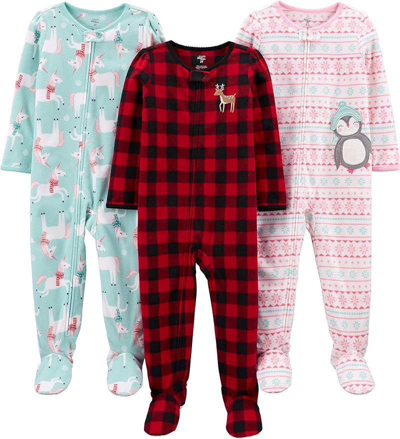 Simple Joys by Carter's girls Loose-Fit Flame Resistant Fleece Footed Pajamas