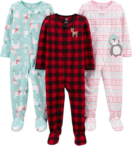 Simple Joys by Carter's girls Loose-Fit Flame Resistant Fleece Footed Pajamas