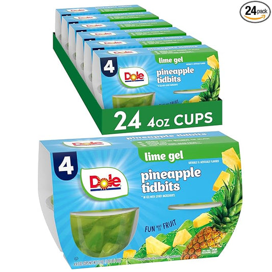 Dole Fruit Bowls Pineapple in Lime Flavored Gel Snacks, 4oz 24 Total Cups, Gluten & Dairy Free, Bulk Lunch Snacks for Kids & Adults