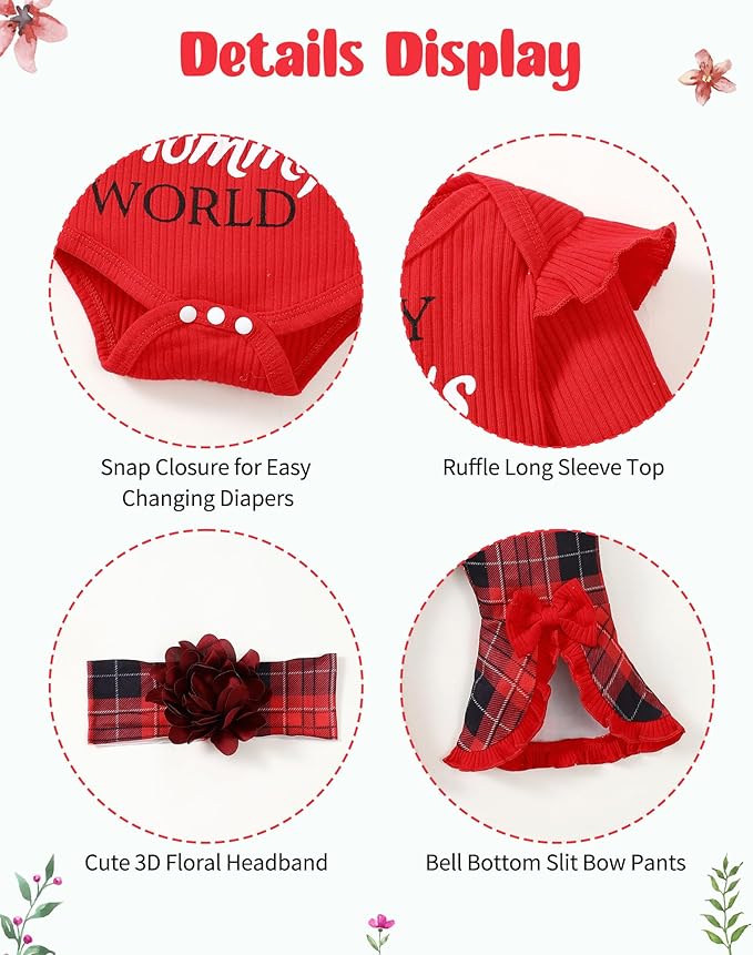 SUNNY PIGGY Newborn Baby Girl Clothes Infant Outfits Romper Floral Fall Outfit Bell Bottoms Pant Sets Hat Headband Flowerpant