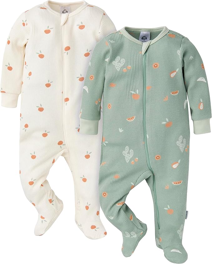 Gerber baby-girls 2-pack 2-way Zip Thermal Footed Sleep 'N Play