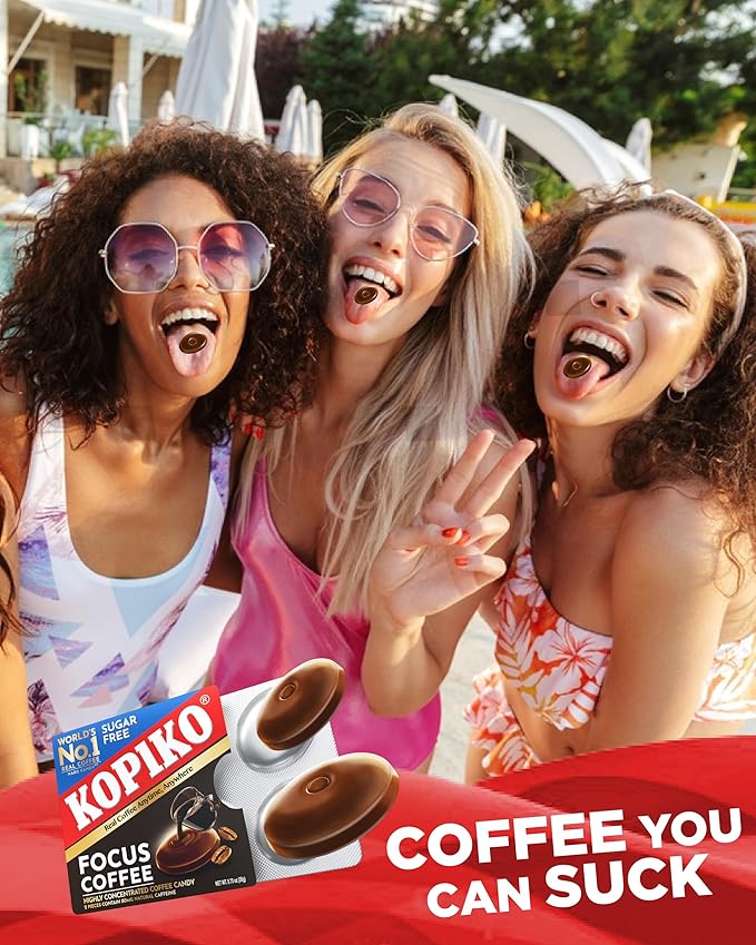 Kopiko Focus Coffee Candy – Have 80mg Caffeine per 2 Pieces for Energy & Mental Focus – Sugar-Free Hard Candy with Real Indonesian Coffee Extract (6 Pack w/4 Candies Each)