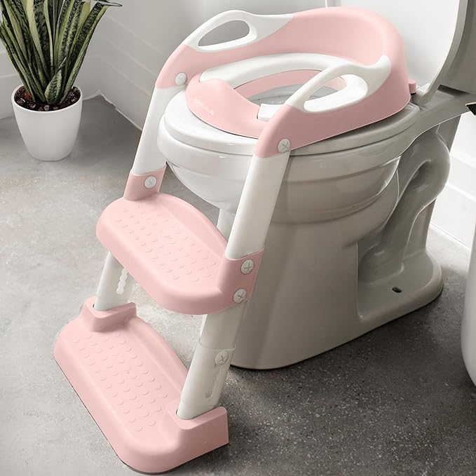 Jool Baby Potty Training Seat with 2 Step Ladder for Toddlers - Splash Guard, Adjustable Height (Pink)