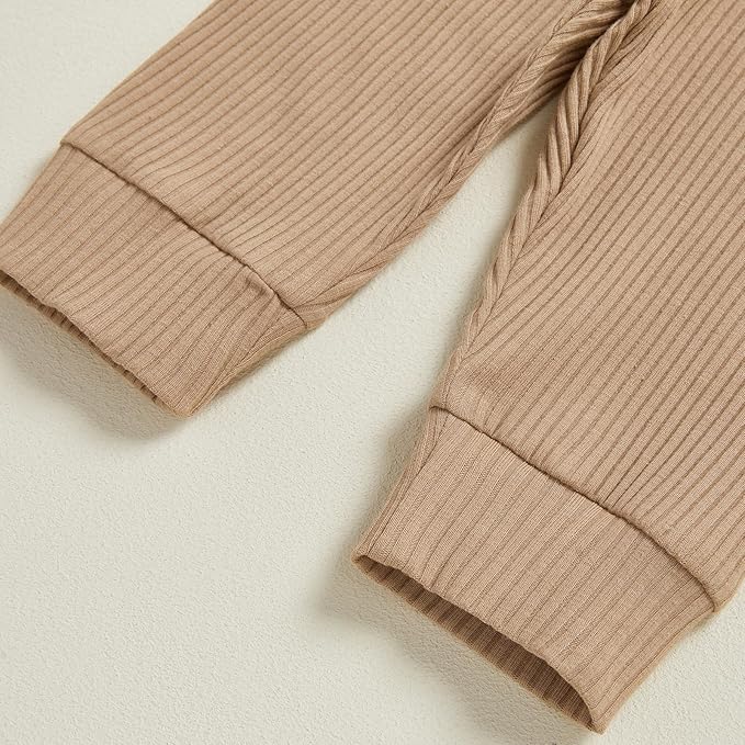 Newborn Baby Boy Clothes Long Sleeve Ribbed Bodysuit Pants Hat 3-Piece Outfit Set