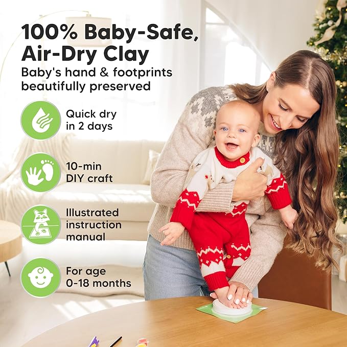 Baby Hand and Footprint Kit Girls, Boys - Personalized Baby Footprint Ornament Kit, Newborn Keepsake Gifts for New Mom, Easy to Use Handprint Makers, Cute Shower Gifts (Dove, Multi-Colored)