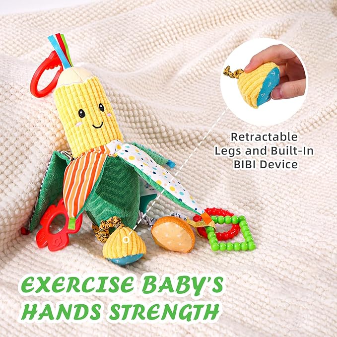 Jollybaby Baby Rattles Hanging Toys for Car Seat Crib Stroller Gym, Montessori Sensory Plush Vegetable Toys for Baby 0-3-6-12 Months with Ring Bell Crinkle and Teether, Newborn Baby Shower Gifts