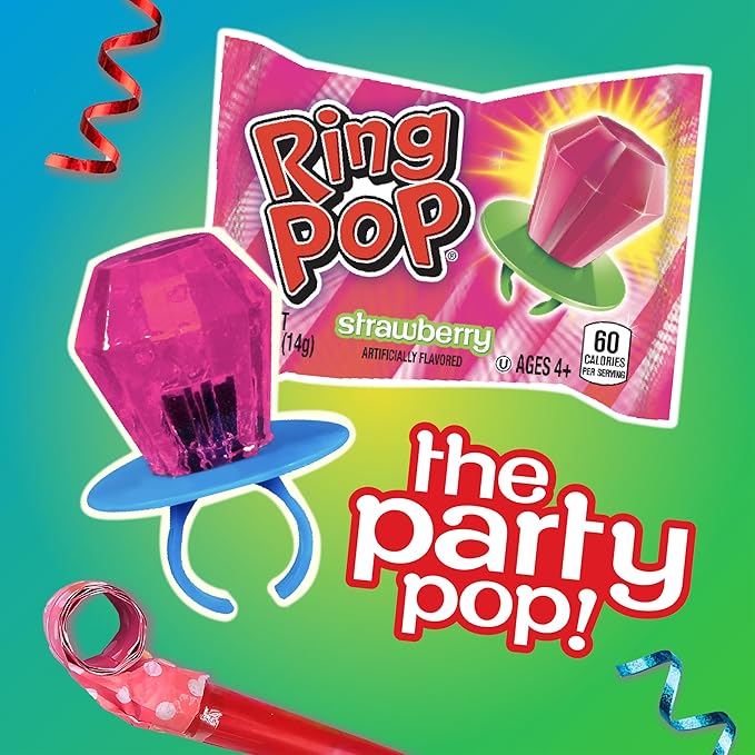Ring Pop Lollipops - Bulk Candy Individually Wrapped Suckers Variety Party Pack- 24 Count w/ Assorted Flavors - Hard Candy for Party Favors, Kids & Goodie Bags