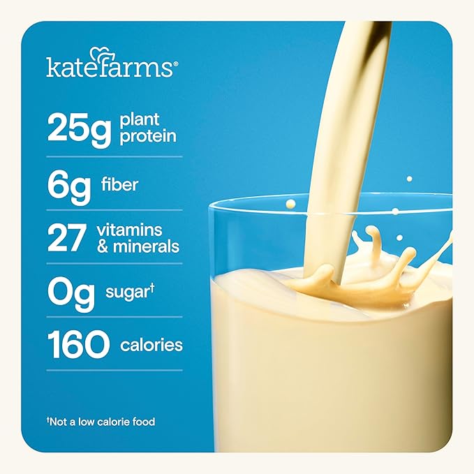 KATE FARMS Organic High Protein Strawberry Nutrition Shake, 25g Protein, 6g Fiber, 27 Vitamins and Minerals, 0g Sugar, Protein Drink, 11 oz (6 Pack)