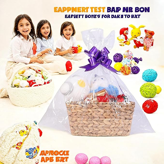 Gift Baskets Empty, Woven Storage Basket , Baby Shower Organizer, Nursery Toy Bin with Gift Bags and Ribbons – Natural color (1-Pack)