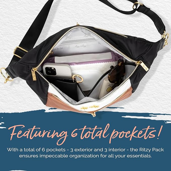 Itzy Ritzy Adjustable Strap-Wear as a Crossbody, Belt Shoulder Bag, Coffee & Cream, Small