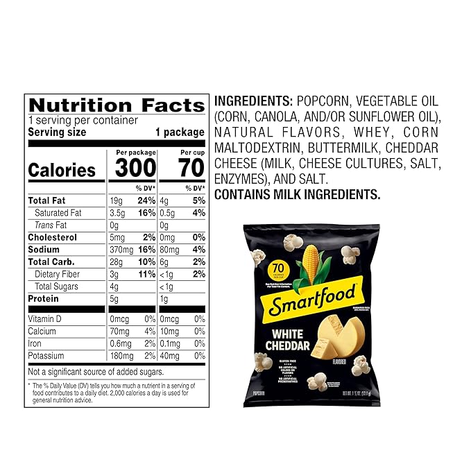 Smartfood Popcorn, White Cheddar, 1.875 Oz (Pack of 6)