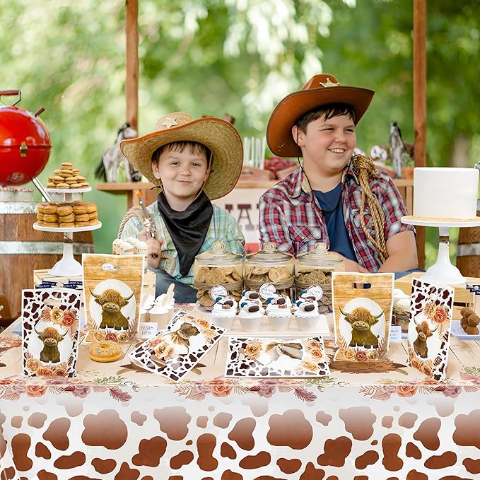 Highland Cow Party Favor Bags - 50Pcs Brown Cow Print Goody Candy Treat Gifts Bags, Highland Cattle Themed Party Decorations for Kids Birthday Baby Shower Animals Theme Events Supplies