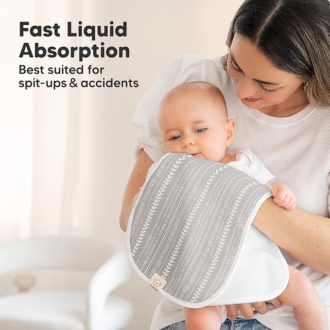 Organic Burp Cloths Baby Boy & Girl - 5-Pack Super Absorbent Cotton Burping Cloths for Babies, Soft & Plush Newborn Spit Up Rags, Infant Towels for Milk Spit Up, Unisex, Large 21" x 10" (Prairie)