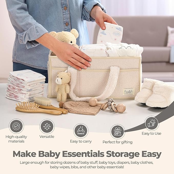 PeraBella Baby Diaper Caddy Organizer with Handle, Boy & Girl Shower Gift Basket, Portable Diaper Storage Basket Bin for Wipes, Newborn Baby Essentials Registry Search Must Haves, Car Caddy Organizer