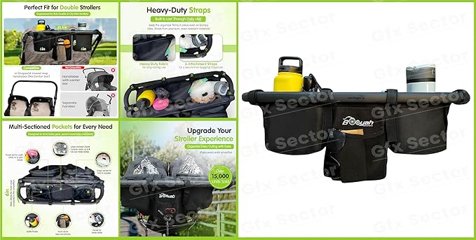 Double Stroller Organizer for Bob Duallie and Baby Jogger City Mini GT