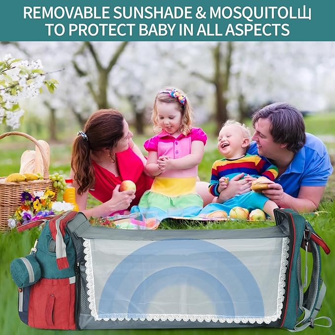 large diaper bag backpack，baby bag with changing station for Boys Girls，Multifunctional Diaper Bag，Mommy Bag With USB Charging Port（Blue-green-red）