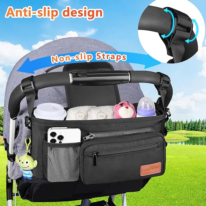 Christmas Stocking Stuffers White Elephant Gifts for Adults: Guiseapue Universal Stroller Organizer with Cup Holder, Stroller Caddy with Shoulder Strap, Baby Accessories Fit Uppababy, Baby Jogger