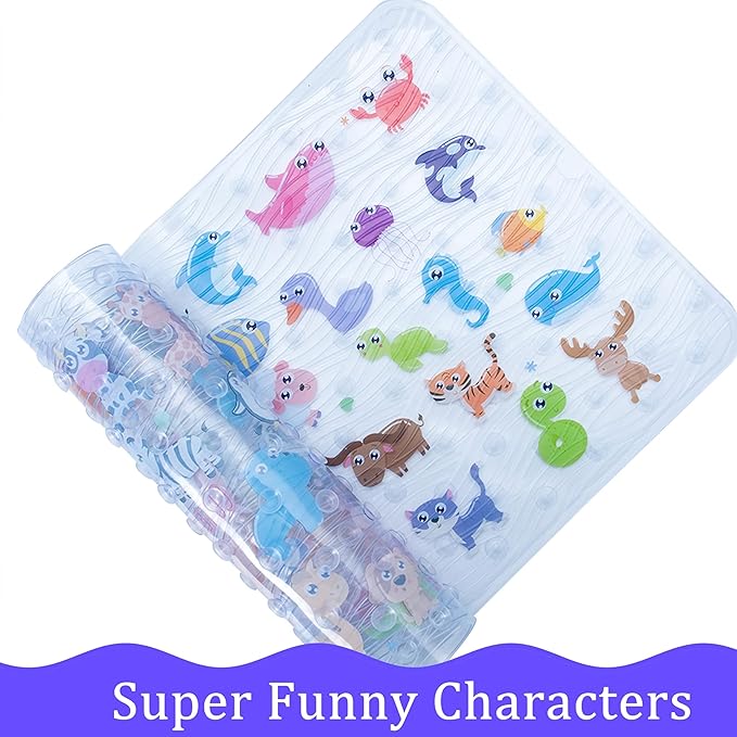 Bath Mats for Tub Kids,Baby Toddler - Large Cartoon Non-Slip Bathroom Bathtub Anti-Slip Shower Mats for Floor 35x15,Machine Washable XL Size Bathroom Mats (Zoo)