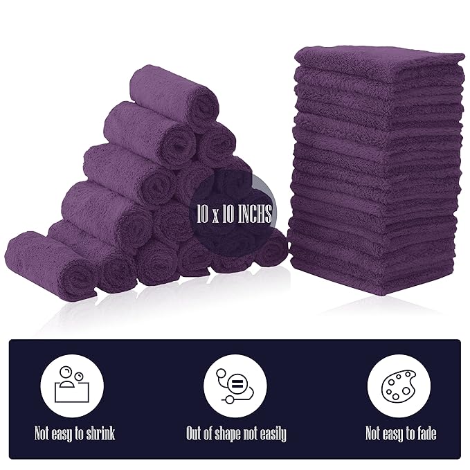 32 Pack Baby Washcloths - Luxury Coral Fleece - Extra Absorbent and Soft Wash Clothes for Newborns, Infants and Toddlers - Suitable for Sensitive Skin and New Born - Baby Shower - Plum, 10x10 Inch