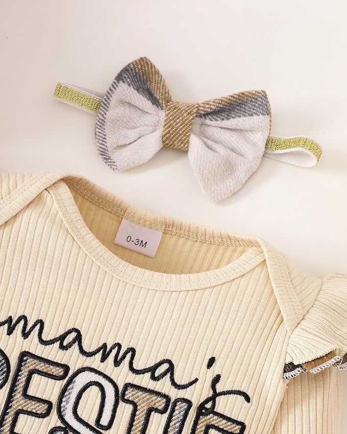 SUNNY PIGGY Baby Girl Clothes Newborn Outfits Infant Ruffle Romper 0-18M Fall Winter Flower Plaid Pants Clothing Set