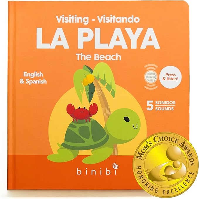 Binibi Spanish Books for Babies & Toddlers 1-3 The Beach Interactive Bilingual Sound Book with Fun Beach Sounds | Bilingual Children's Book | Spanish Learning for Kids