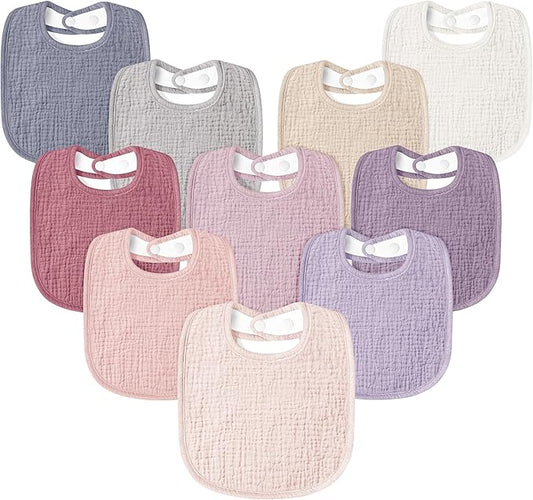 Susurration Muslin Baby Drool Bibs 10Pack Soft Square Adjustable Bandana Bibs for Unisex Baby Girls & Boys