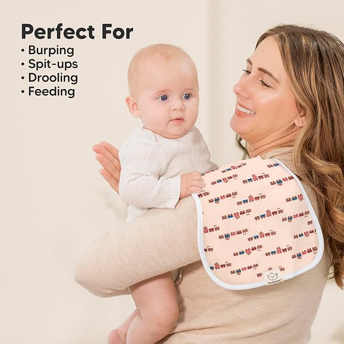 Organic Burp Cloths Baby Boy & Girl - 5-Pack Super Absorbent Cotton Burping Cloths for Babies, Soft & Plush Newborn Spit Up Rags, Infant Towels for Milk Spit Up, Unisex, Large 21" x 10" (Toy Land)