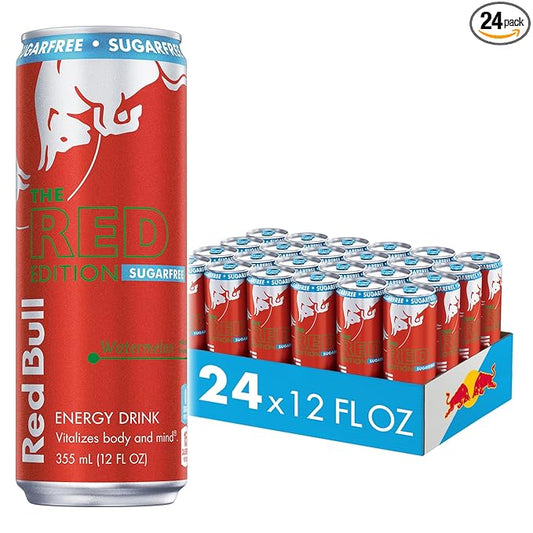 Red Bull Red Edition Sugar Free Energy Drink, Watermelon, with 114mg Caffeine plus Taurine & B Vitamins, 12 Fl Oz, Pack of 24 Cans