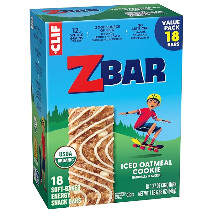 CLIF Kid Zbar - Iced Oatmeal Cookie - Soft Baked Whole Grain Snack Bars - USDA Organic - Non-GMO - Plant-Based - 1.27 oz. (18 Pack)