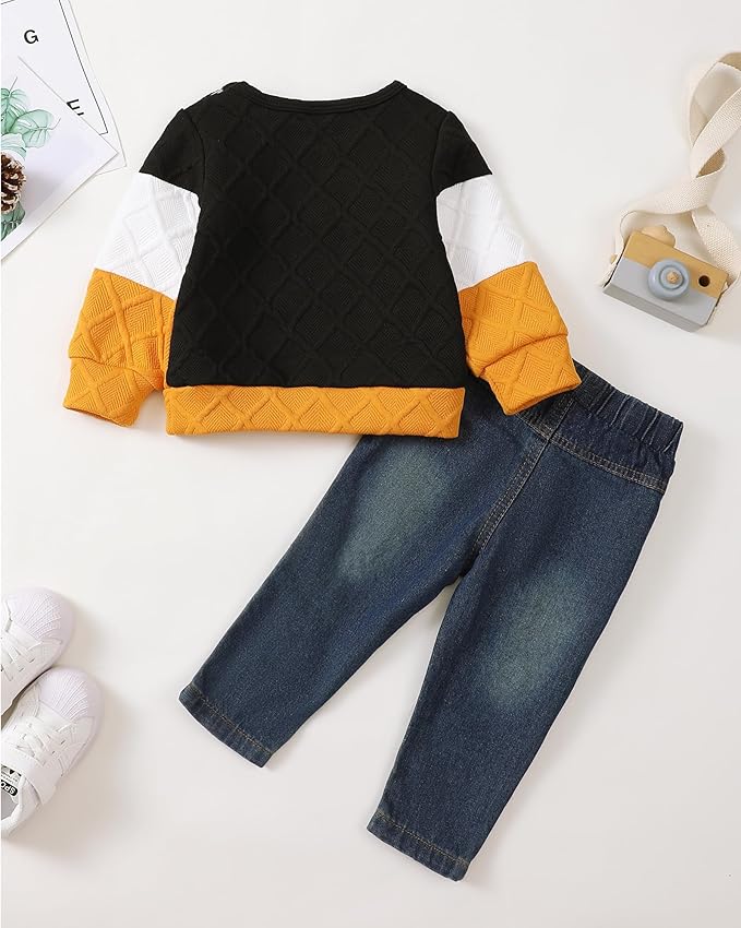 NZRVAWS Toddler Baby Boy Clothes Pullover Sweater Ripped Jean Sweatsuit Little Boy Outfit Fall Winter Clothing Set 6M-7T