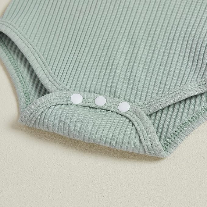 Newborn Baby Boy Clothes Long Sleeve Ribbed Bodysuit Pants Hat 3-Piece Outfit Set