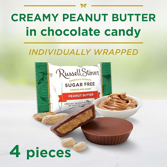 RUSSELL STOVER Sugar Free Peanut Butter Chocolate Candy, 2.4 oz. bag (Pack of 10)