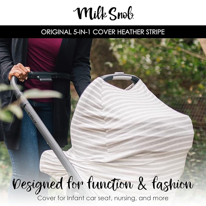 Milk Snob Original 5-in-1 Cover - Added Privacy for Breastfeeding, Baby Car Seat, Carrier, Stroller, High Chair, Shopping Cart, Lounger Canopy - Newborn Essentials, Nursing Top, Heather Gray Stripe