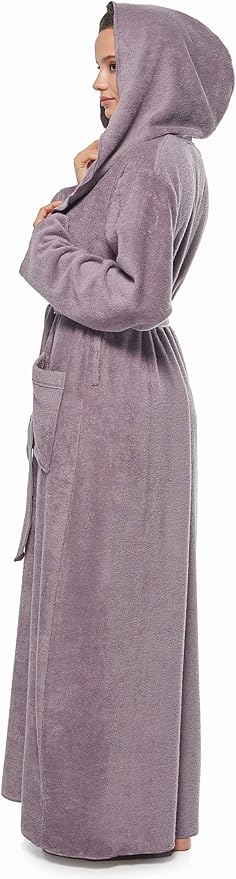 Arus Women's Princess Robe Ankle Long Hooded Lightweight Turkish Cotton Bathrobe