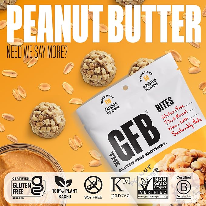 The Gluten Free Brothers Peanut Butter Bites - Gluten Free Protein Balls – Non GMO, Soy Free, Vegan – Snack Size Plant Based Protein Energy Balls, 4 oz (6 Count)