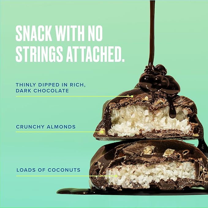 SkinnyDipped Dark Chocolate Coconut Almond Bites, Low Sugar Chocolate Coconut Bar, 3.17oz Resealable Bags, Pack of 4 (24 Bites Total)