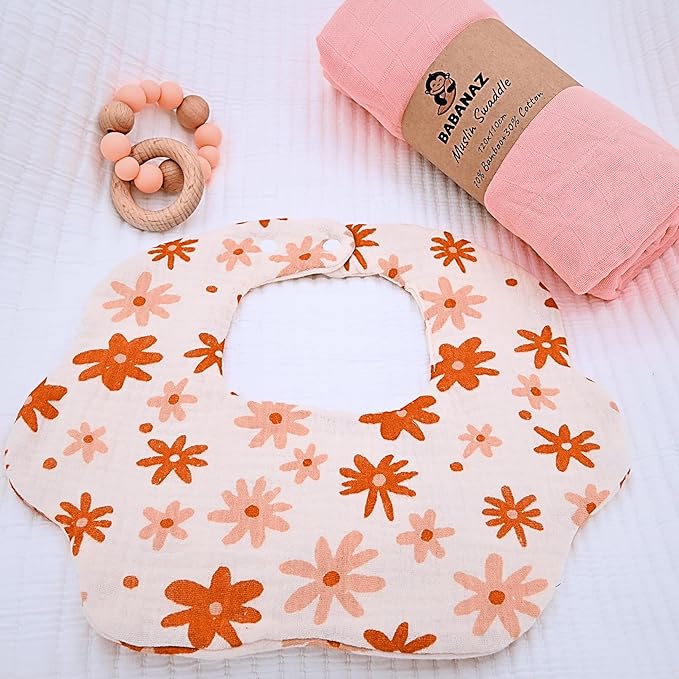 Baby Gift Set Girl - Unique Baby Shower Gifts & Newborn Essentials: Teether Toy, Blanket, Muslin Swaddle, Birth Record, Print Kit, Nemo Socks, Hair Bow, Pink