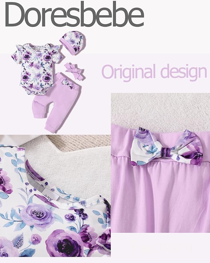 Baby Girl Clothes Newborn Infant Outfits Cute Summer Clothes Spring Romper Set+Hat+Headband