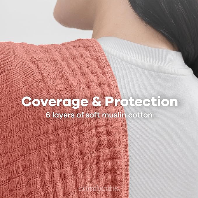 Comfy Cubs Muslin Burp Cloths 20" x 10", Pack of 6 - Large, 6-Layer, Ultra Absorbent 100% Cotton for Baby Drool and Messes - Soft, Safe & Gentle Baby Burp Cloths for Boys & Girls - Dusty Rose